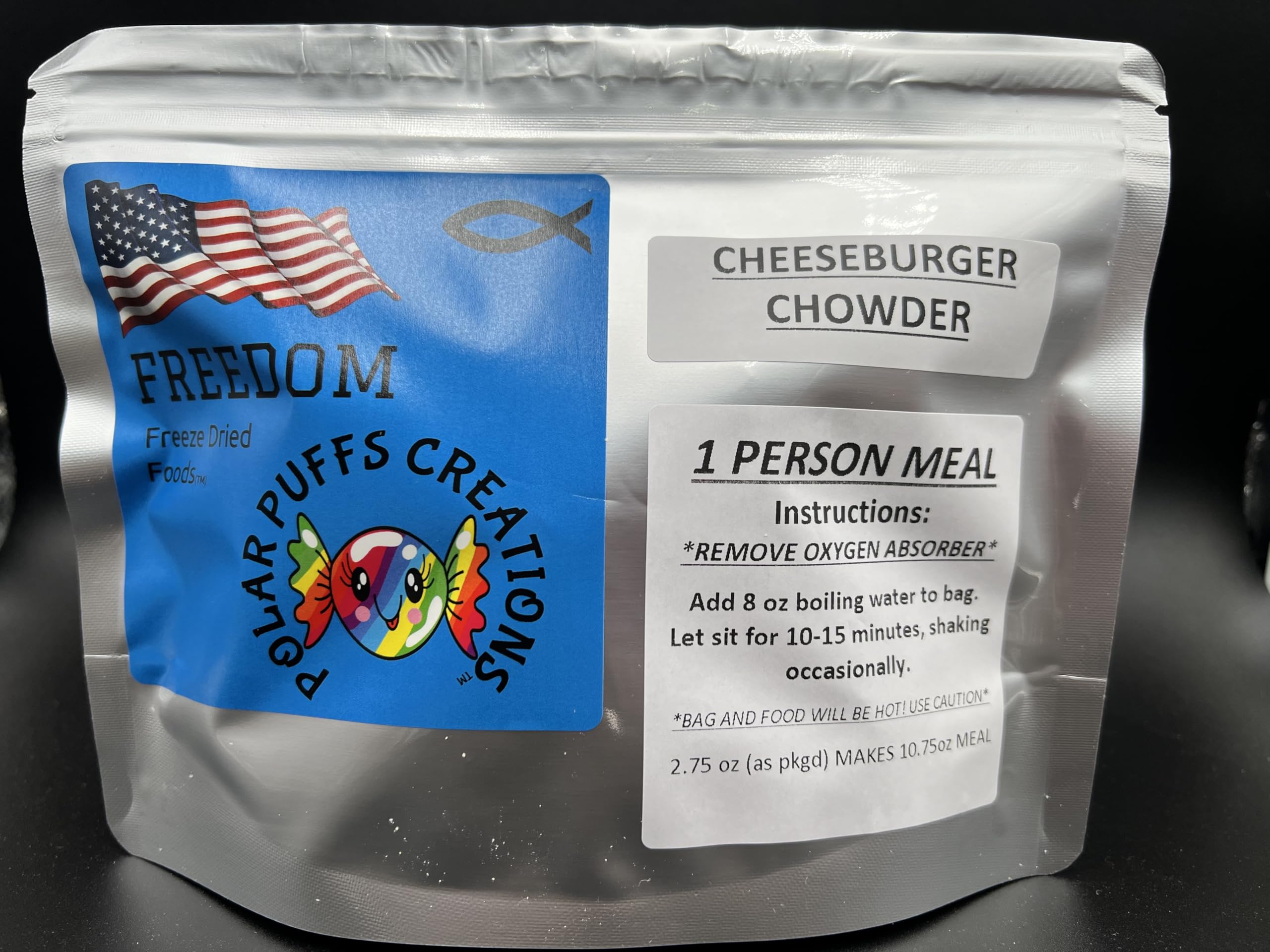 Freedom Freeze-Dried Cheeseburger Chowder, BIG PORTION Single Serving Meal, 2.75 oz as packaged, Easy to Prepare, Camping, Hiking, Hunting, Survival Meals, Preppers, Emergency Preparedness, Freeze Dried Food