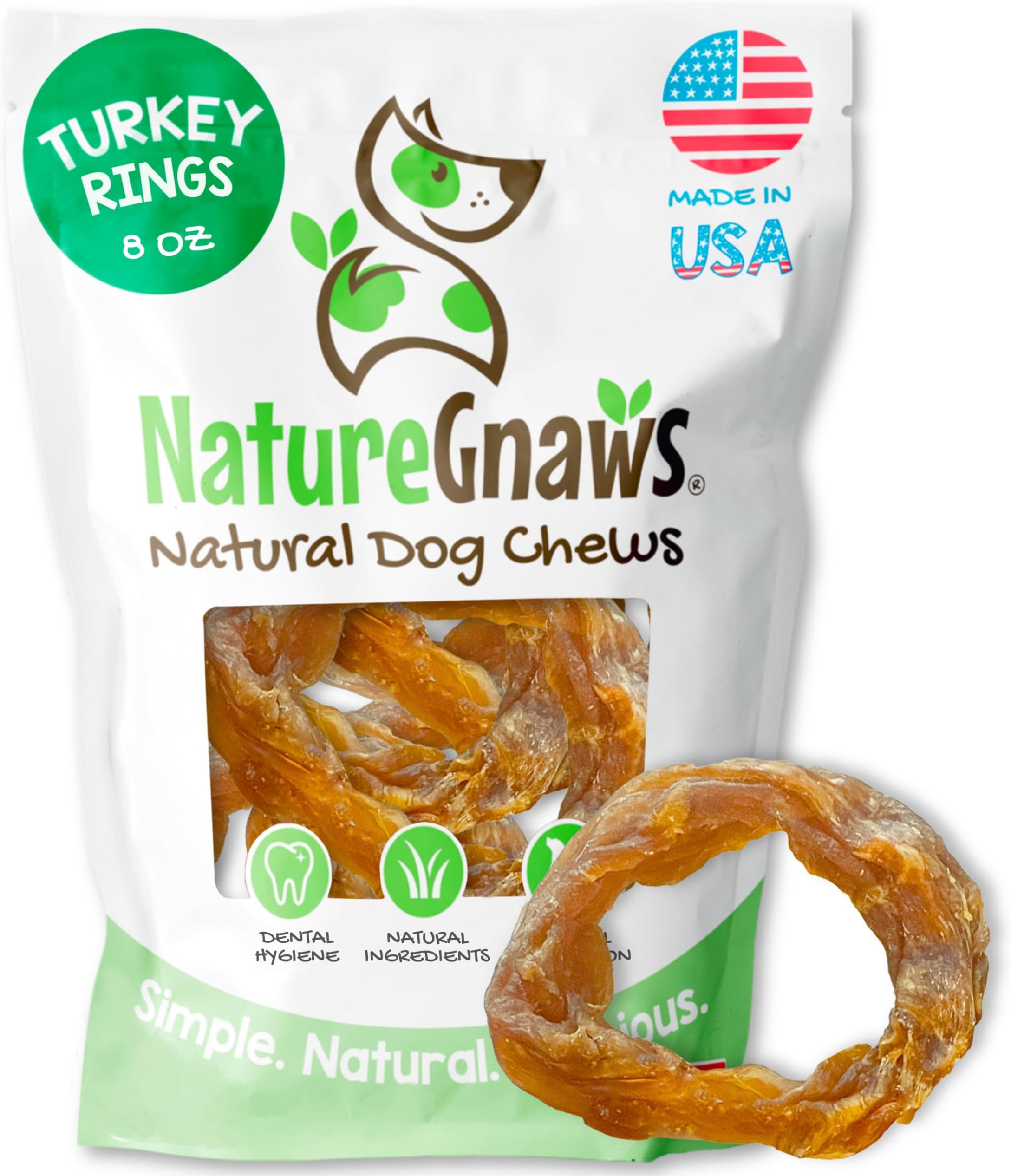 USA Turkey Tendon Rings for Dogs (8oz) - Delicious Grain Free Reward Snack for Small, Medium & Large Breeds - Premium Natural Dog Chew Treats