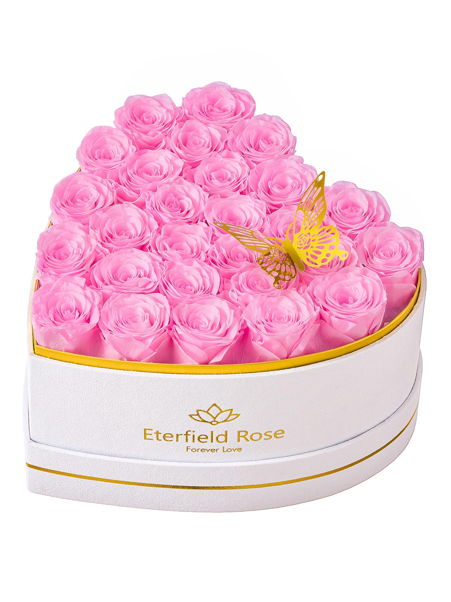Eterfield 27 Forever Flowers in Heart Shape Box, Preserved Roses That Last a Year Preserved Flowers Birthday Gifts for Her Mom Women Wife Anniversary Valentines Day Mothers Day Christmas, Light Pink