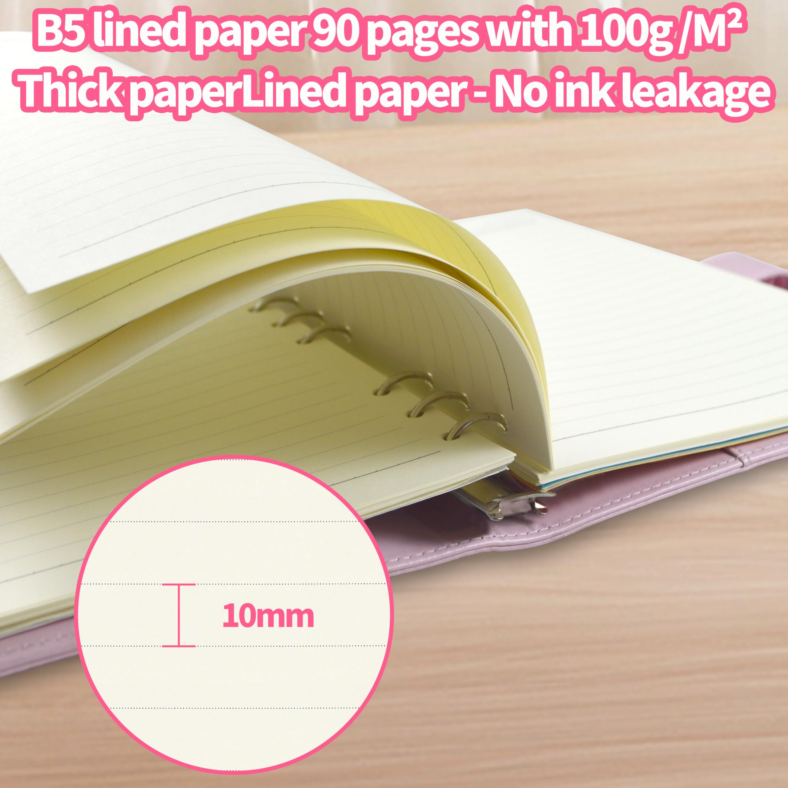 Mlife B5 Binder Refills, Lined Paper Set including 5 PCS File Divider, 90 Pages B5 Loose Leaf Paper, Label Stickers - Image 3