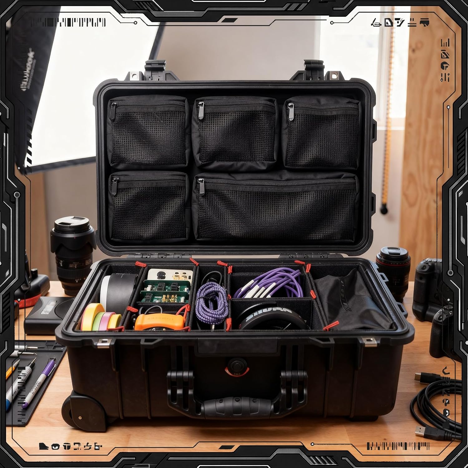 Thinkday Mesh Lid Organizer Compatible with 5800 Cases Include 7 Nylon Removable Pockets 1 Hook and Loop Strap and 6 Screws Fits Camera Case, Diving Dry Boxes, Hard Cases & Toolboxes