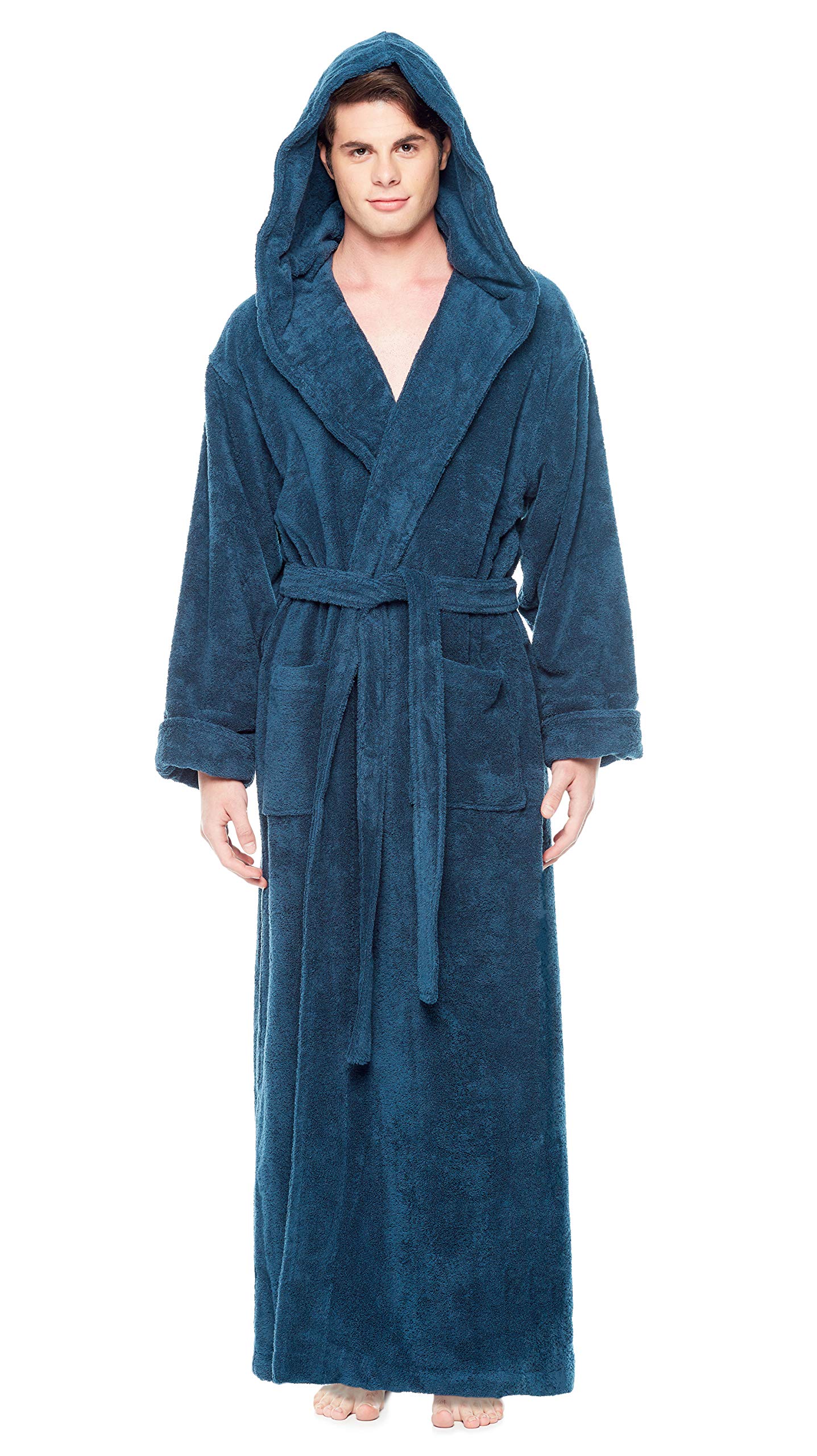 Arus Men's Hood'n Full Ankle Length Hooded Turkish Cotton Bathrobe