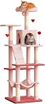 Arbre de chat rose, 163cm Tour multi-niveaux pour les chats intérieurs avec des poteaux de scratch au sisal, perche rembourrée, hamac cozy et jouets de danse