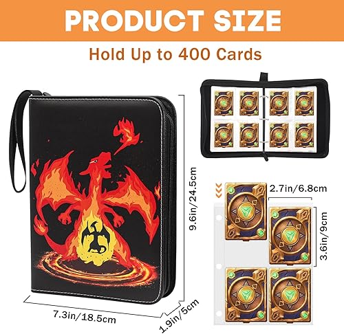Miniatura 3 de Carpeta de tarjetas coleccionables compatible con tarjetas de Pokémon, 4 bolsillos para coleccionista de tarjetas, soporte para álbum para 400
