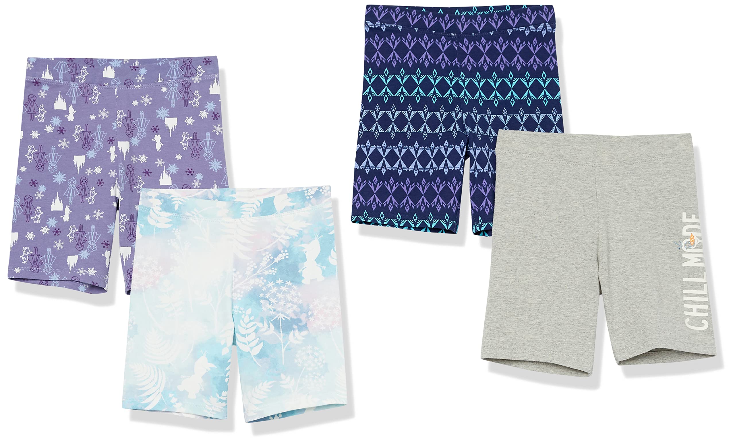 Amazon Essentials Disney | Marvel | Star Wars | Frozen | Princess Girls and Toddlers' Bike Shorts, Pack of 4