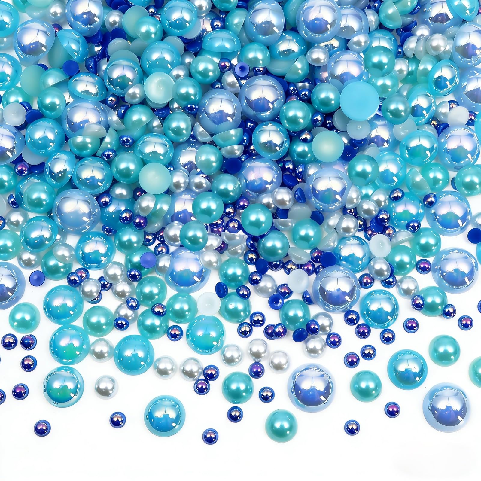 TOAOB 1000pcs Blue Series Flat Back Pearls Round Half Flat Glossy Beads Mixed Sizes 4mm 6mm 8mm 10mm 12mm for Nail Art DIY Crafts Jewelry Decoration Wedding Dress Phone Case