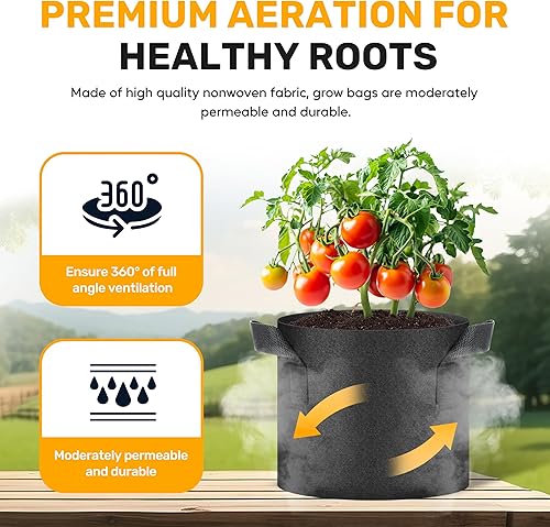 Vista 17 de HealSmart Paquete de 12 bolsas de cultivo no tejidas de 2 galones, macetas de tela de aireación con asas, adecuadas para frutas de jardín, verduras