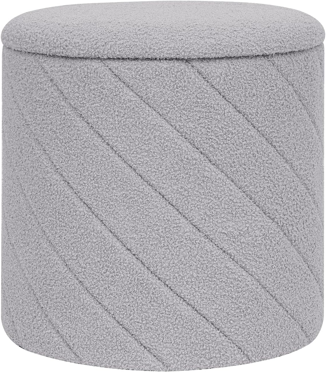 PINPLUS Ottoman with Stroage Round Boucle Ottoman and Tray Sherpa Removable Foot Stool Coffee Table for Dorm, Living Room White, 13"x13"x13.7"