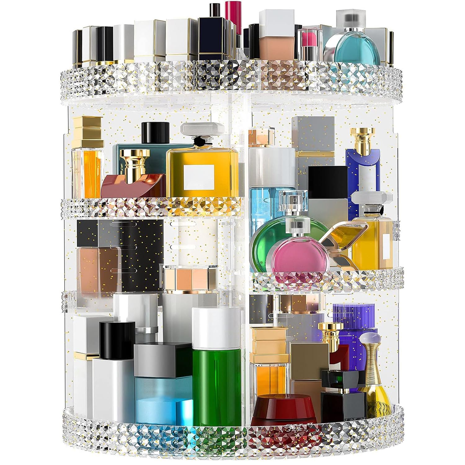 Organizador de maquillaje giratorio, organizador de perfume acrílico transparente, 7 capas ajustables carrusel cosmético de gran c