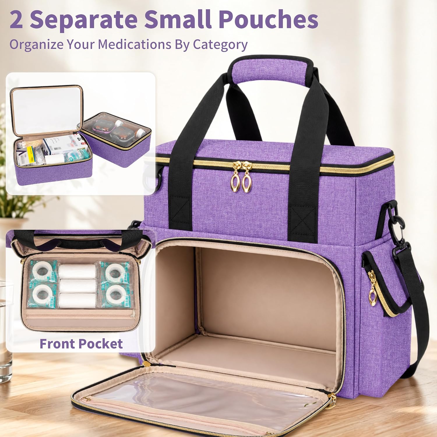GDNasist Large Medicine Bag Organizer, Medical Bag with 2 Removable Pouches