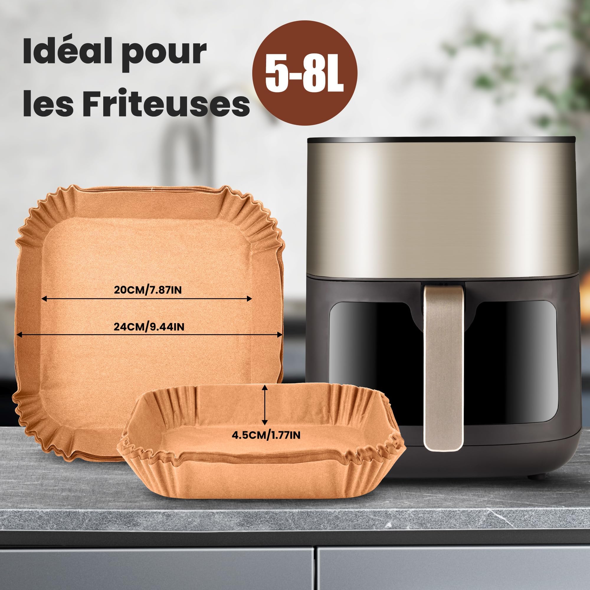 Image secondaire de Papier Cuisson Antiadhésif KitchenBoss pour Air Fryer - 120 Feuilles Carrées