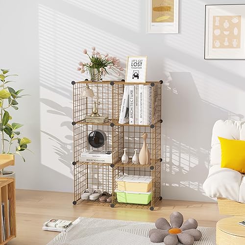 Miniatura 5 de C&AHOME Almacenamiento de cubos de alambre, 6 cubos organizadores de rejillas de metal C, unidades modulares de estantes, organizador de armario,