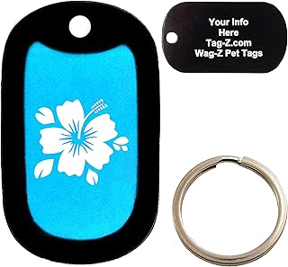 Custom Engraved Pet Tag - Hibiscus - Cyan Blue - Dog Tag - Tag-Z Wag-Z