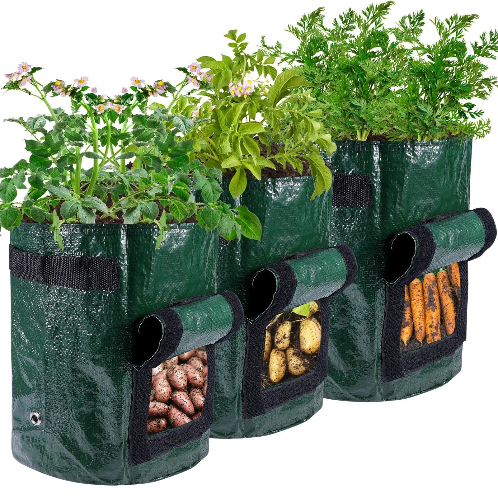 Sacs de Culture Pommes Terre, 3 pièces, 3/5/10 gallons, Sacs Plantes Jardinage, for, tomates, Carottes et Autres conteneurs Plantation légumes pour Plantes(5 Gallon)