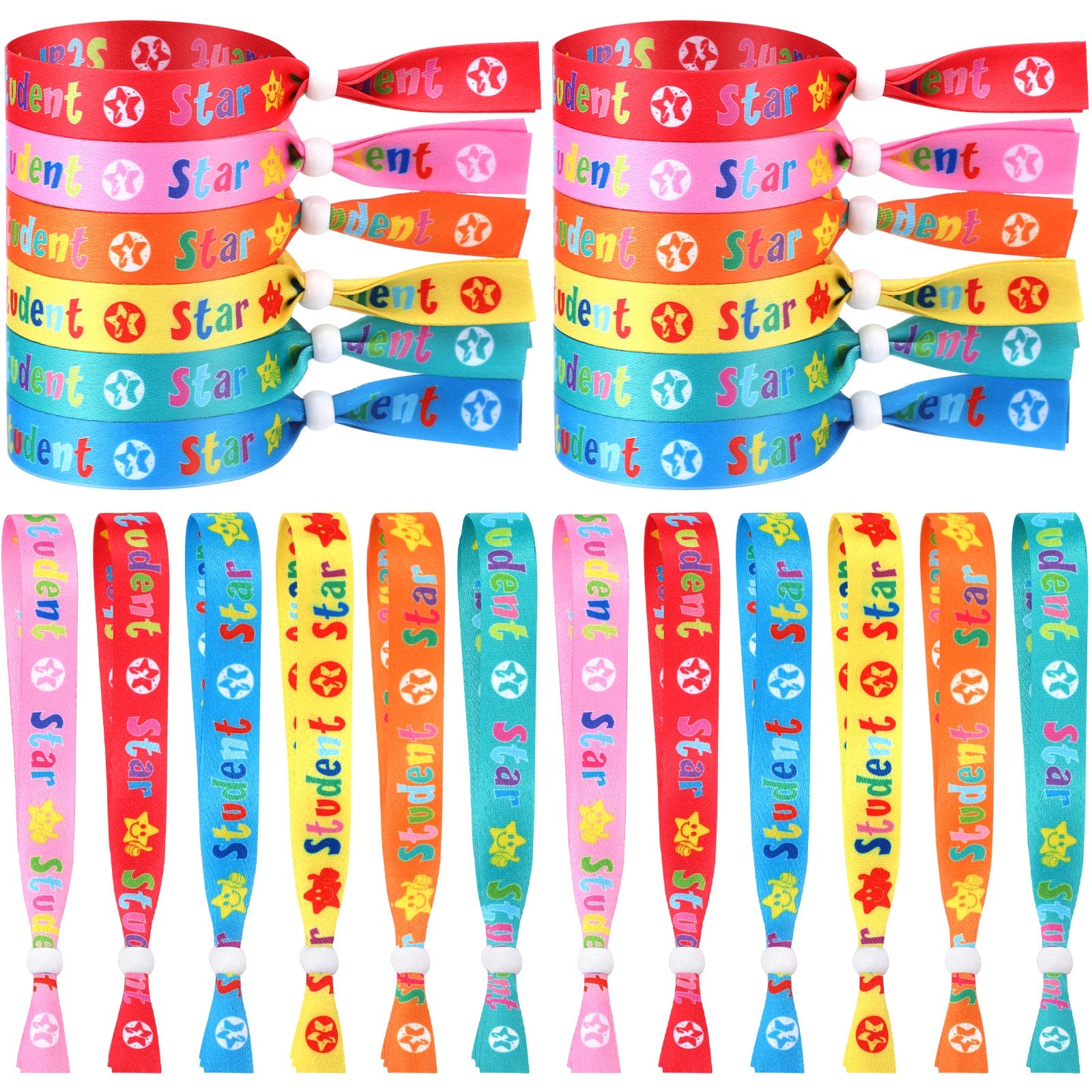 60 Pack Star Student Ribbon Wristband, Size Adjustable Honorable Reward Bracelets for Students, Star Student Soft Ribbon Bracelets for Kids, Size Adjustable Wristband with 6 Colors