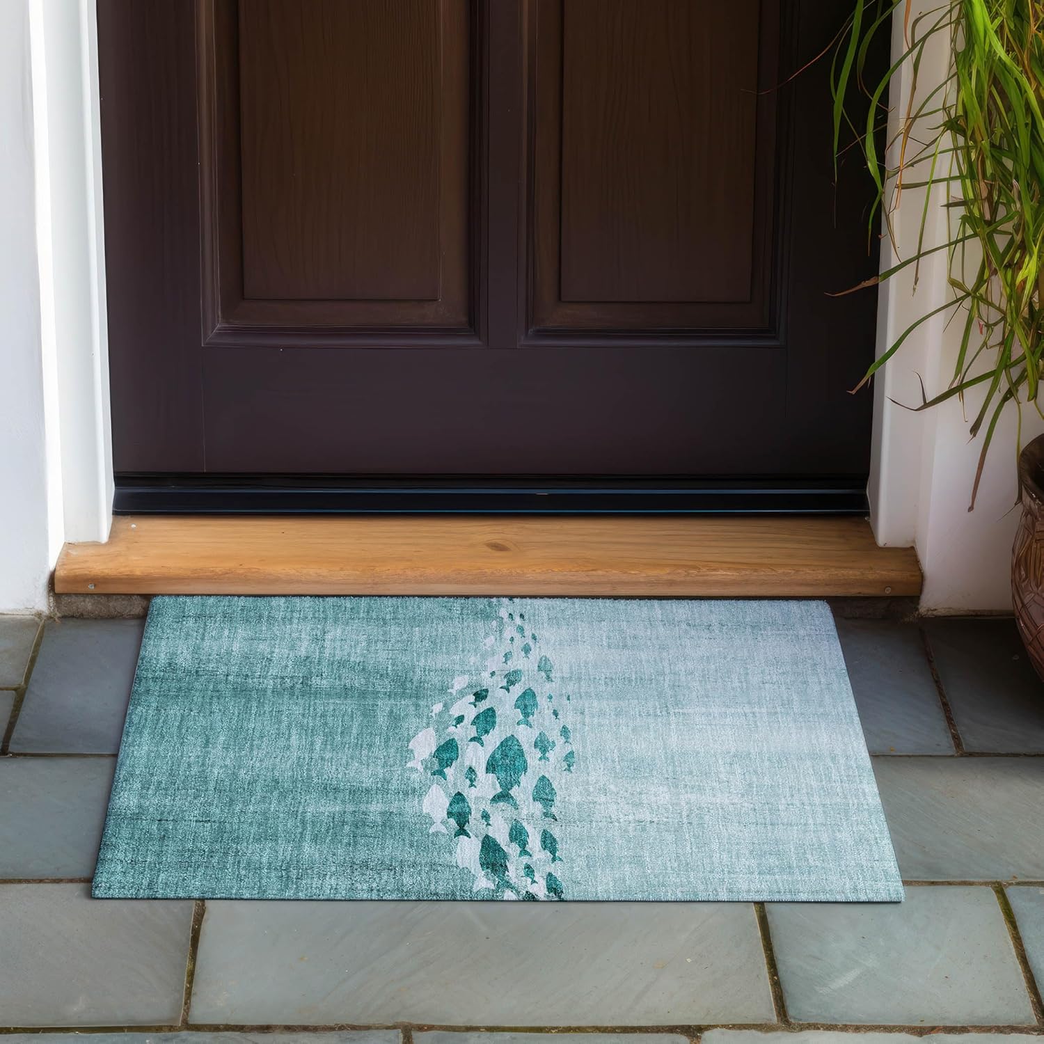 Addison Rugs Chantille ACN627 Teal 1'8" x 2'6" Indoor Outdoor Area Rug, Easy Clean, Machine Washable, Non Shedding, Bedroom, Living Room, Dining Room, Kitchen, Patio Rug