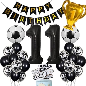 Football Balloon 11th Birthday Black Helium Balloon 11th Birthday Boy Cake Topper Football Birthday Decoration 11 Years Children's Birthday Party Decoration 11th Birthday Decoration Football Cake