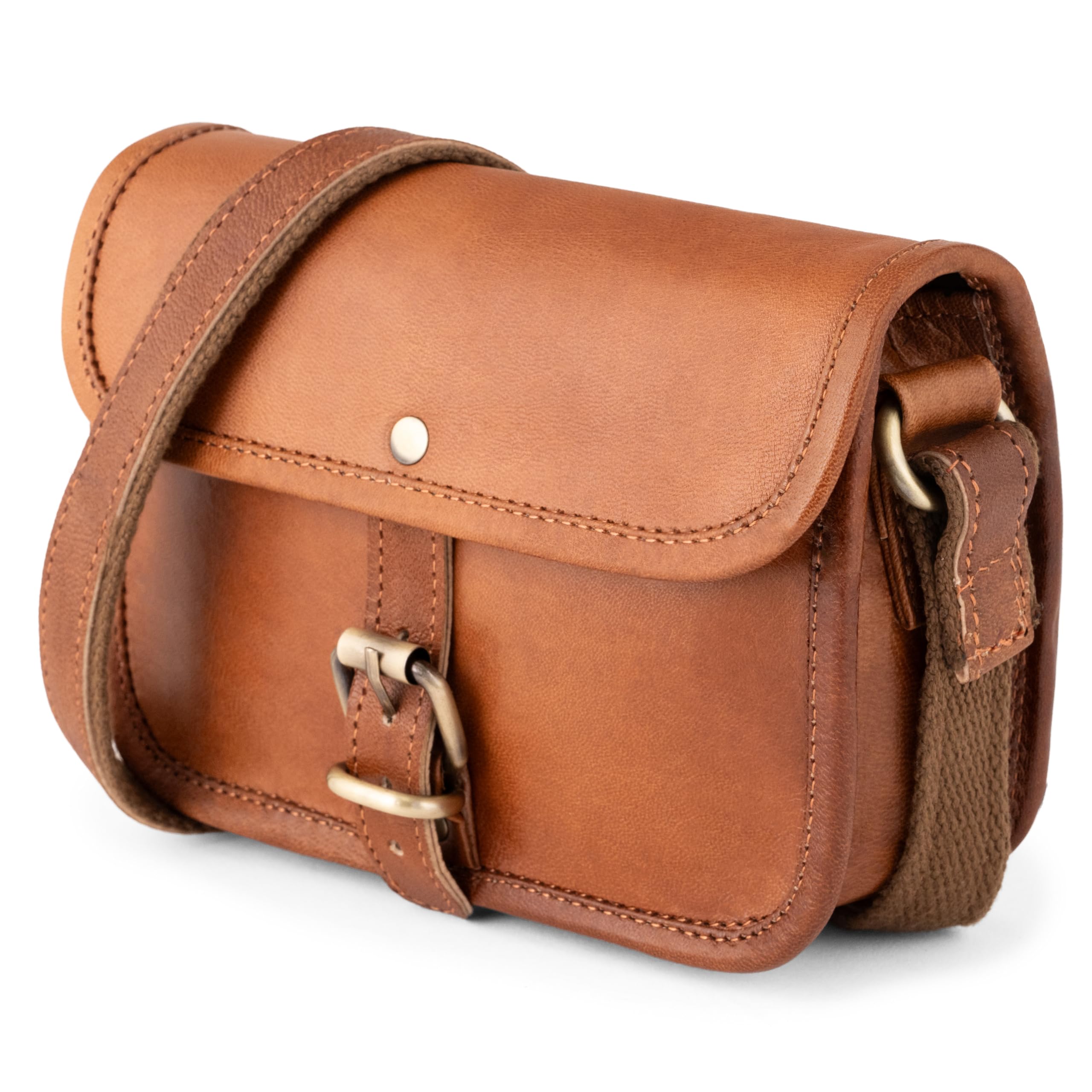 Berliner Bags Malta Bolso de Piel Curtida Vegetal para Mujer, Pequeña Bandolera de Cuero Vintage con Cierre de Hebilla, Correa Ajustable y Forro de Algodón – Marrón
