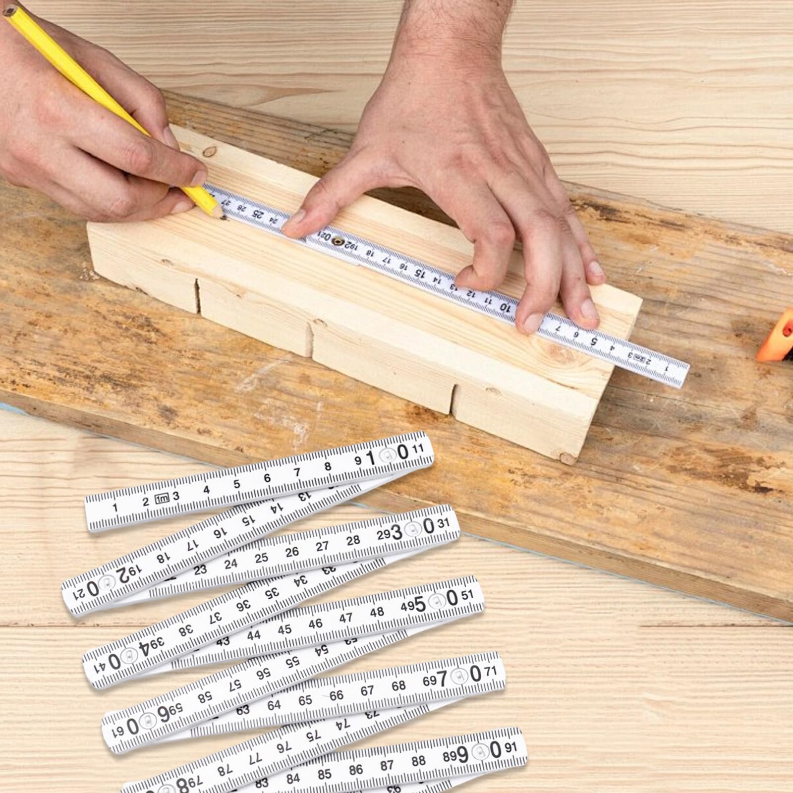 2 Stück Zollstock 1m, Gliedermaßstab Aus Kunststoff, Skalierbar Mini Zollstöcke, Beidseitige Skala Sorgt 10 Glieder, Leicht zu Reinigen, Meterstab für Tischler, Maurer, Baustellen, Heimwerkerprojekte