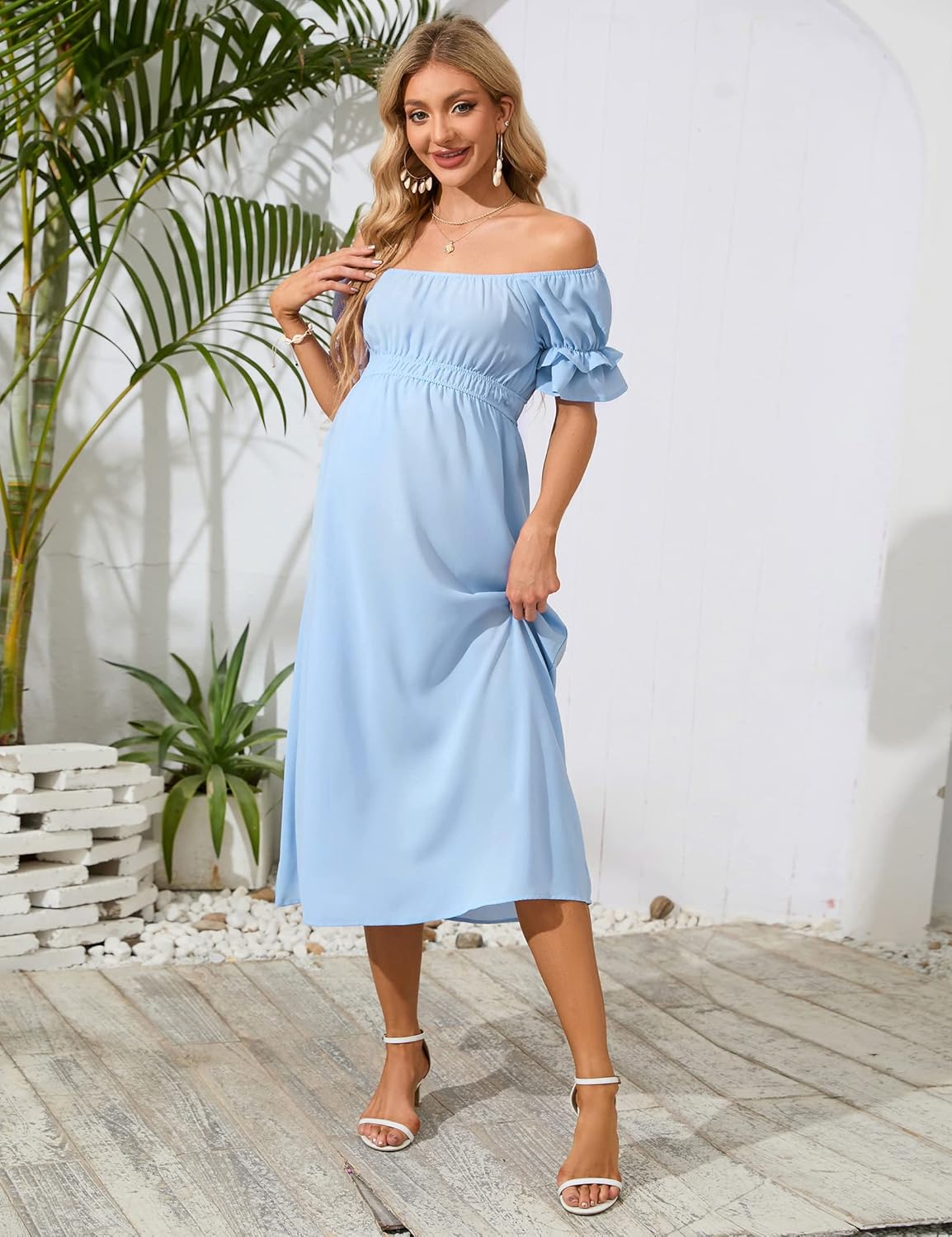 KOJOOIN Womens Women's Off Shoulder Short Sleeve Maternity Dress - Image 4