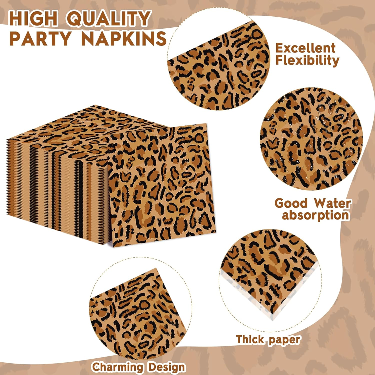 96Pcs Cheetah Print Party Decorations Brown Leopard Print Birthday Themed Tableware Safari Animal Plates Napkins Forks Jungle Leopard Dinnerware Supplies for Baby Shower Birthday Serves 24 Guests - Image 4