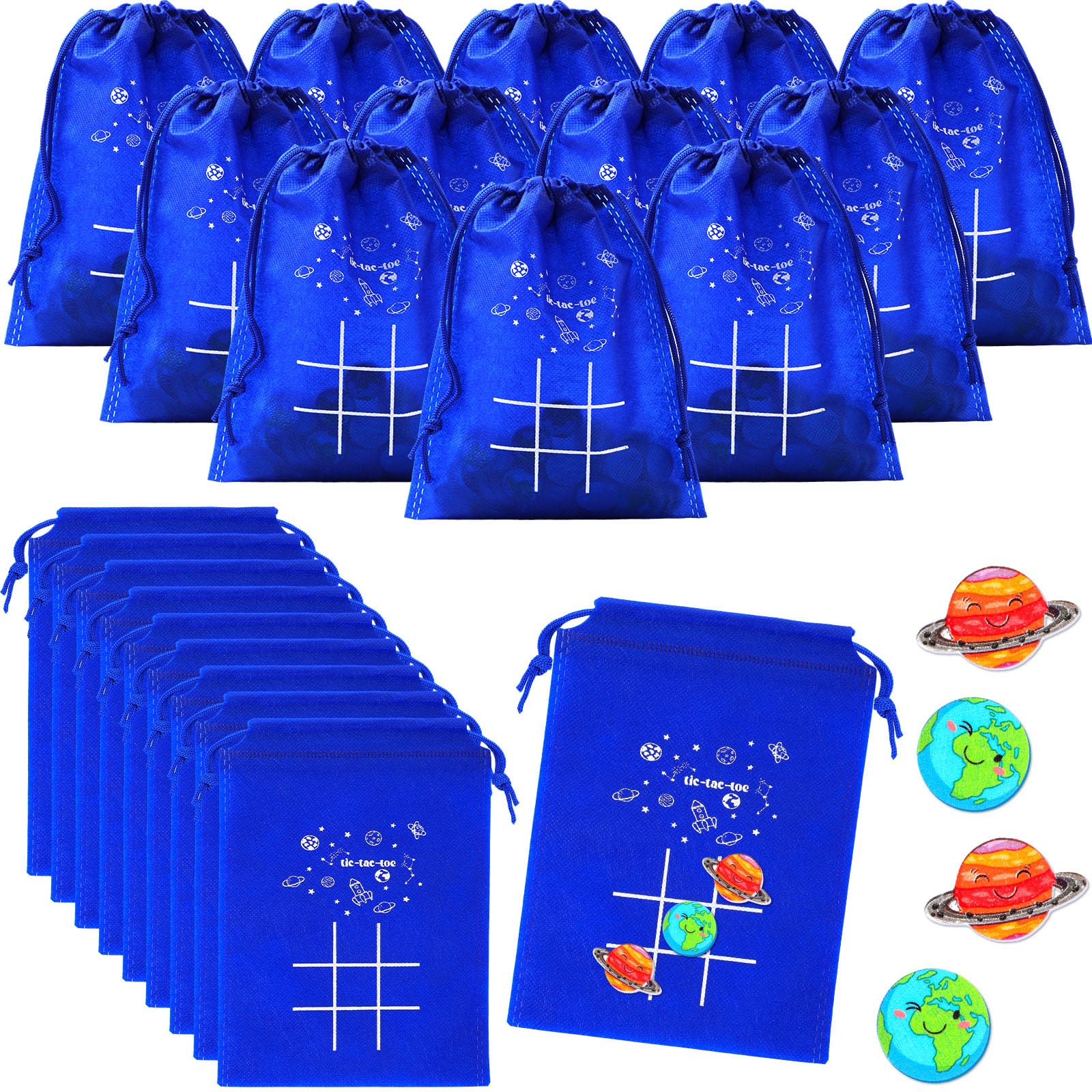 36 Set Tic Tac Toe Game Includes 360 Mini Wooden Astronaut Game Pieces 36 Drawstring Gift Bags Classroom Games for Outer Space Theme Party Outdoor Classroom