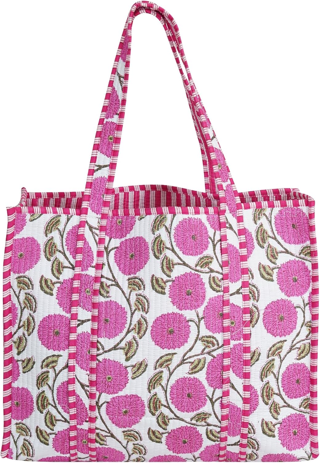 Cotton Tiger Block Print Tote Bag, Indian Handmade Shopping Shoulder Bag, Unisex Market Daily Use