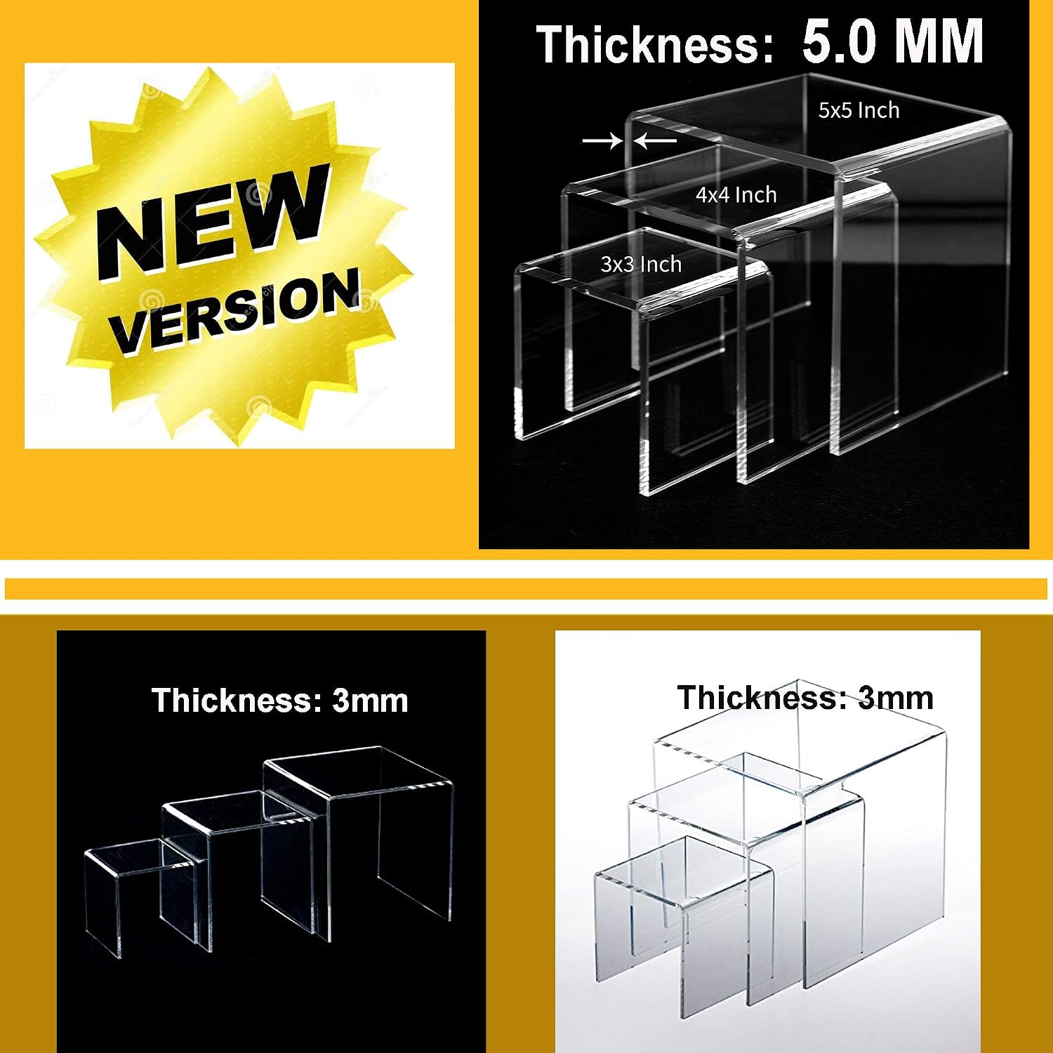 ifavor123 5mm Thickness Clear Acrylic Riser Set - 3 Display Stand Risers (1 Set 3", 4", 5") (1 set)