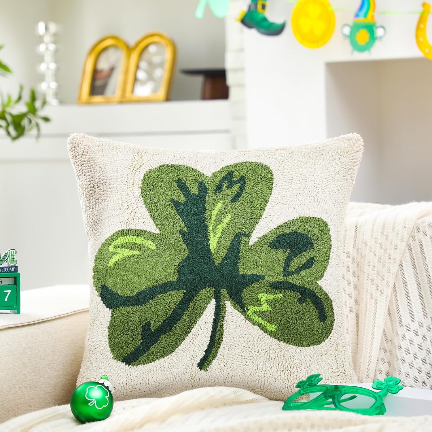 RattanView 18 x 18 Inch St Patrick's Pillow Cover Green Shamrock Clover Pillow Cover for St Patty's Day Home Sofa Couch Bedroom and Outdoor Porch Irish Decor