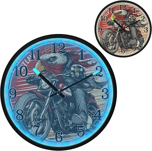Miniatura 2 de Yuiboo Battery Operated Silent Non-Ticking Clock Luminous Voice-Activated Decor Clock Outlaw Crow Motorcycle Retro Beige 12 Inch for Living Room