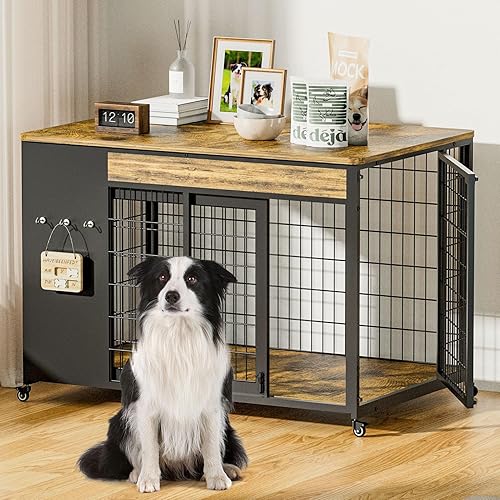 Mueble de jaula para perros de 38", jaula para perros con marco DIY, perrera interior con puerta corrediza, mesa auxiliar de jaula para perros de
