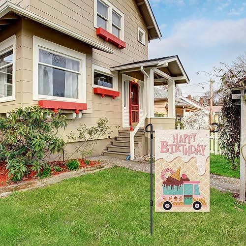 Miniatura 6 de INNORU Bandera de jardín de feliz cumpleaños, letrero de fiesta de cumpleaños para niños y niñas, decoración de césped para interiores y exteriores