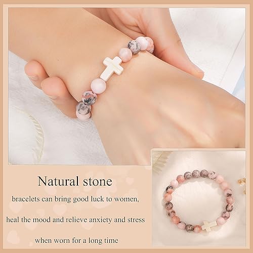 Miniatura 3 de JoycuFF Christian Gifts for Women Inspirational Gift Cross Bracelet for Women Natural Stone Bracelet for Women First Communion Confirmation Baptism