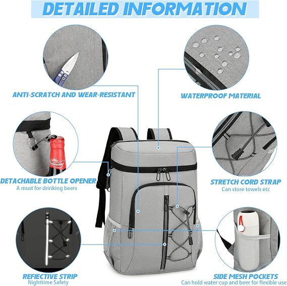 JANSBEN 20L Cooler Backpack, Insulated Picnic Backpack with Bottle Opener, Leakproof Waterproof Cool Bag Thermal Rucksack for Work, Beach, Camping, BBQ, Men & Women