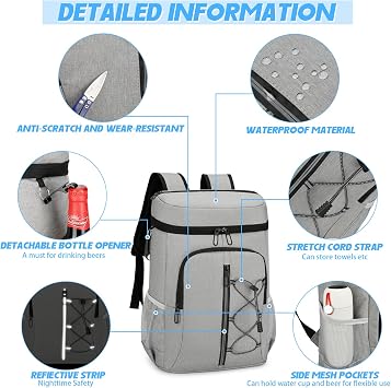 JANSBEN 20L Cooler Backpack, Insulated Picnic Backpack with Bottle Opener, Leakproof Waterproof Cool Bag Thermal Rucksack for Work, Beach, Camping, BBQ, Men & Women