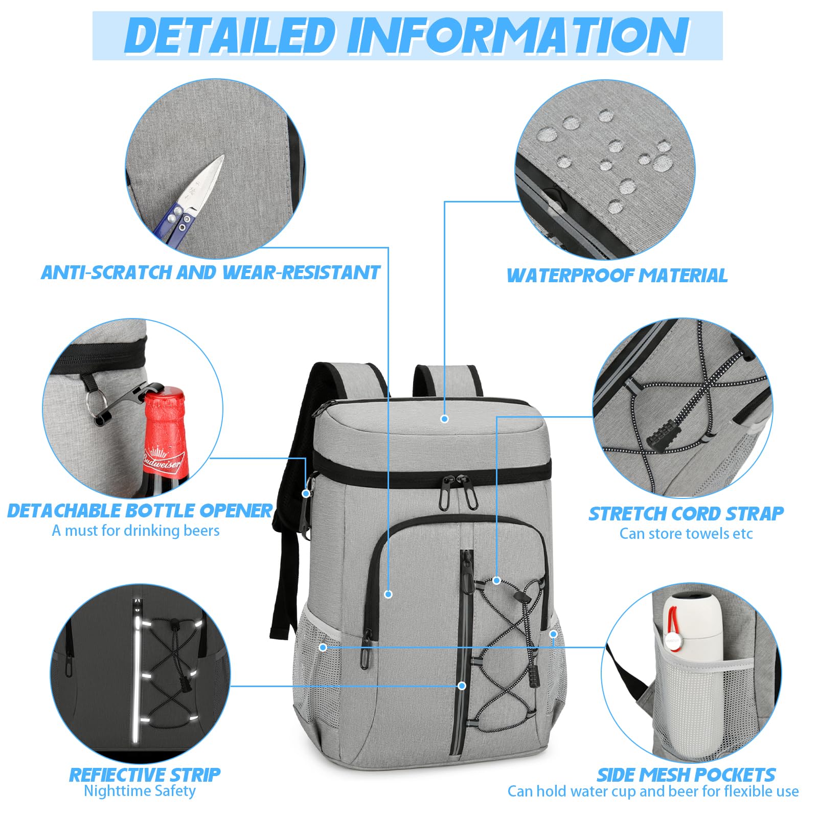 JANSBEN Sacs isothermes de pique-nique 15 l avec décapsuleur Panier de pique-nique étanche Sac isotherme Sac à déjeuner pour travail, excursion, pique-nique, barbecue, camping, école, plage