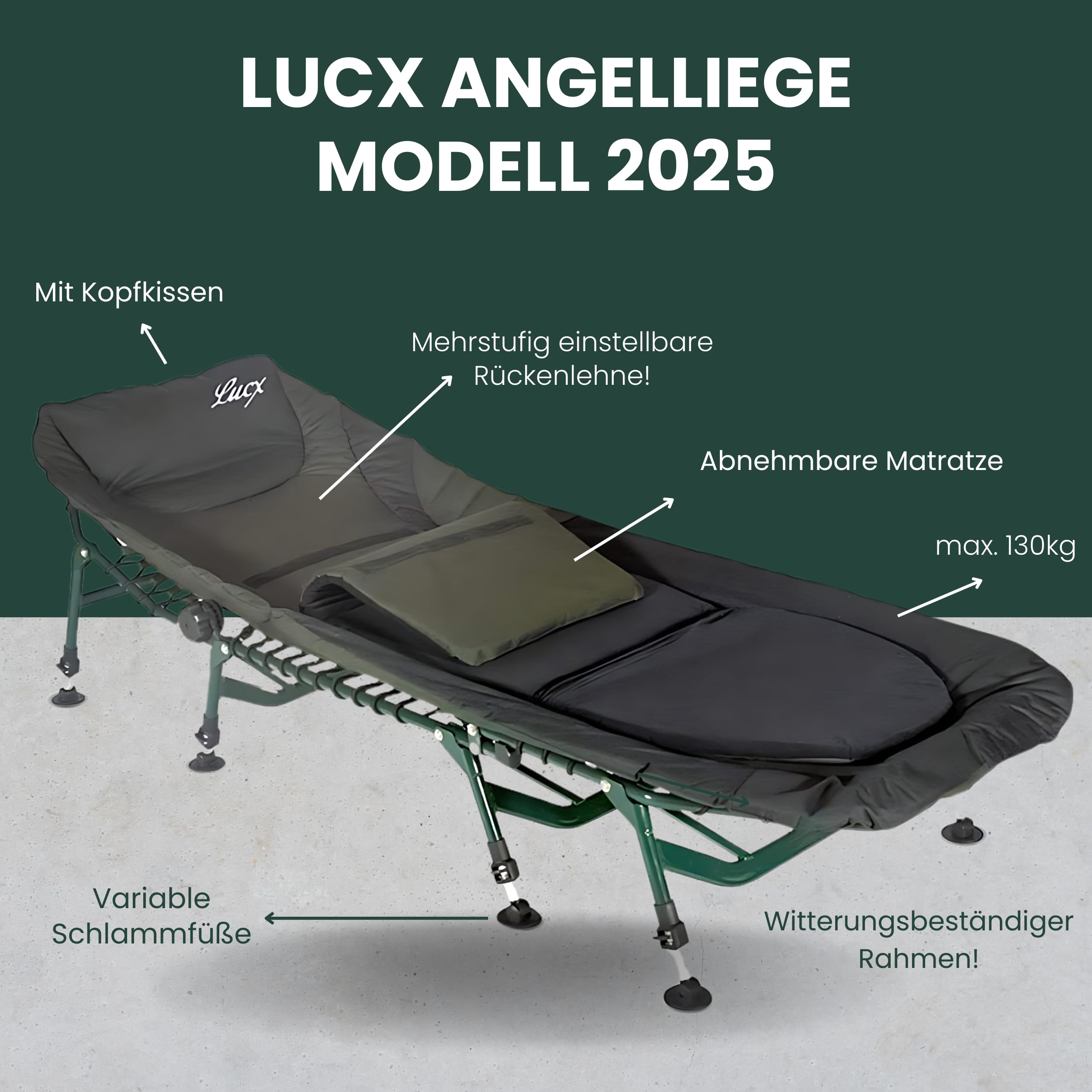 Lucx Gamba Aggiuntiva Per Lettino Da Pesca, Monopiede Telescopico Regolabile 23-34 Cm, Verde