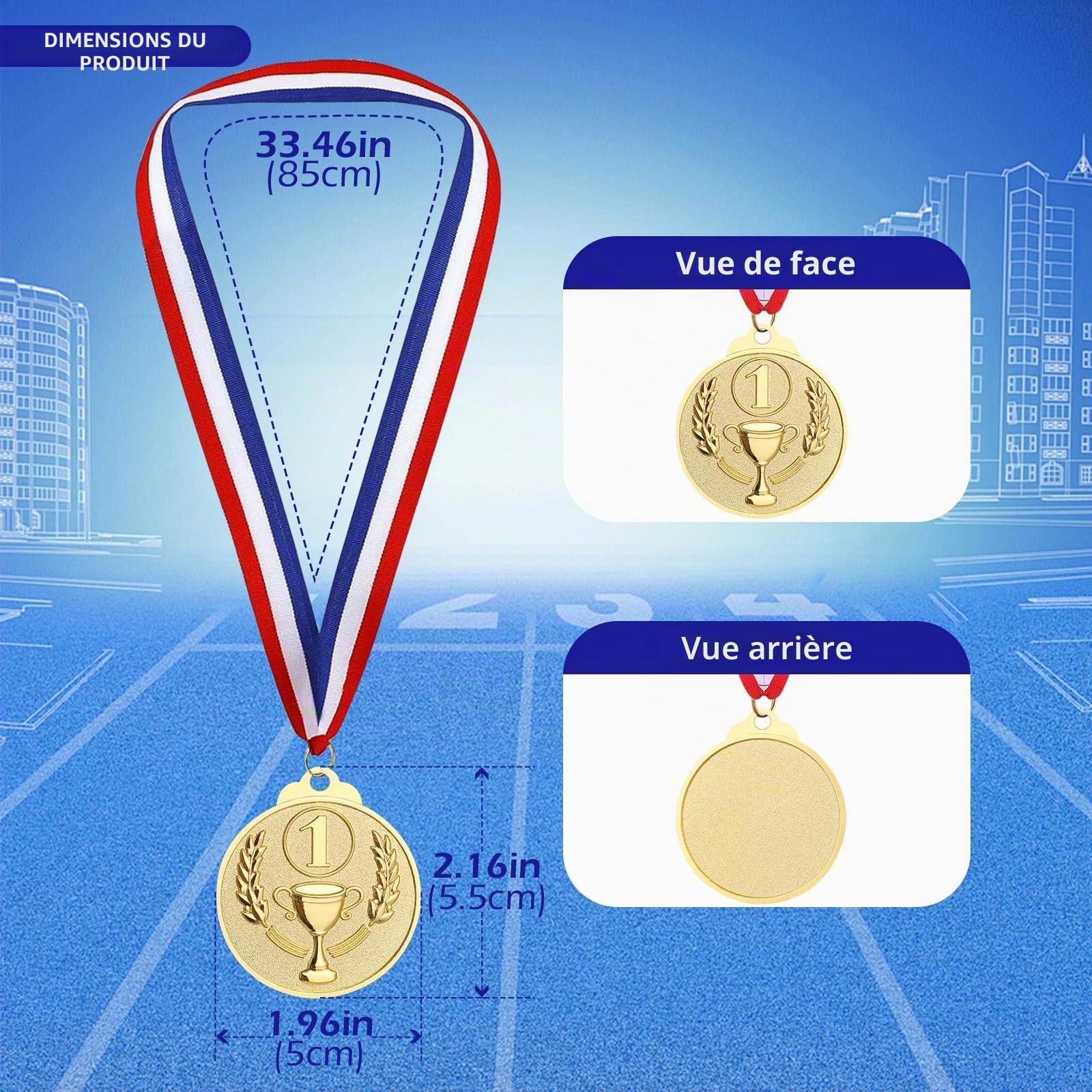 Hianjoo 12 Pièces Médaille d'or, Médailles Métal Diamètre 5 cm avec Collier pour Enfants Étudiants Compétition Récompenses pour des Sports Jeux