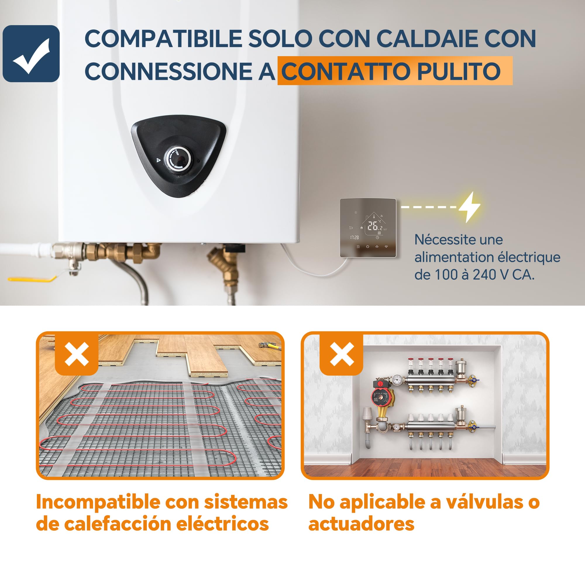 Termostato Wi-Fi per caldaia, termostato programmabile settimanalmente con telecomando intelligente, compatibile con Tuya/Smart Life, supporta il controllo vocale tramite Alexa/Google Assistant.220v
