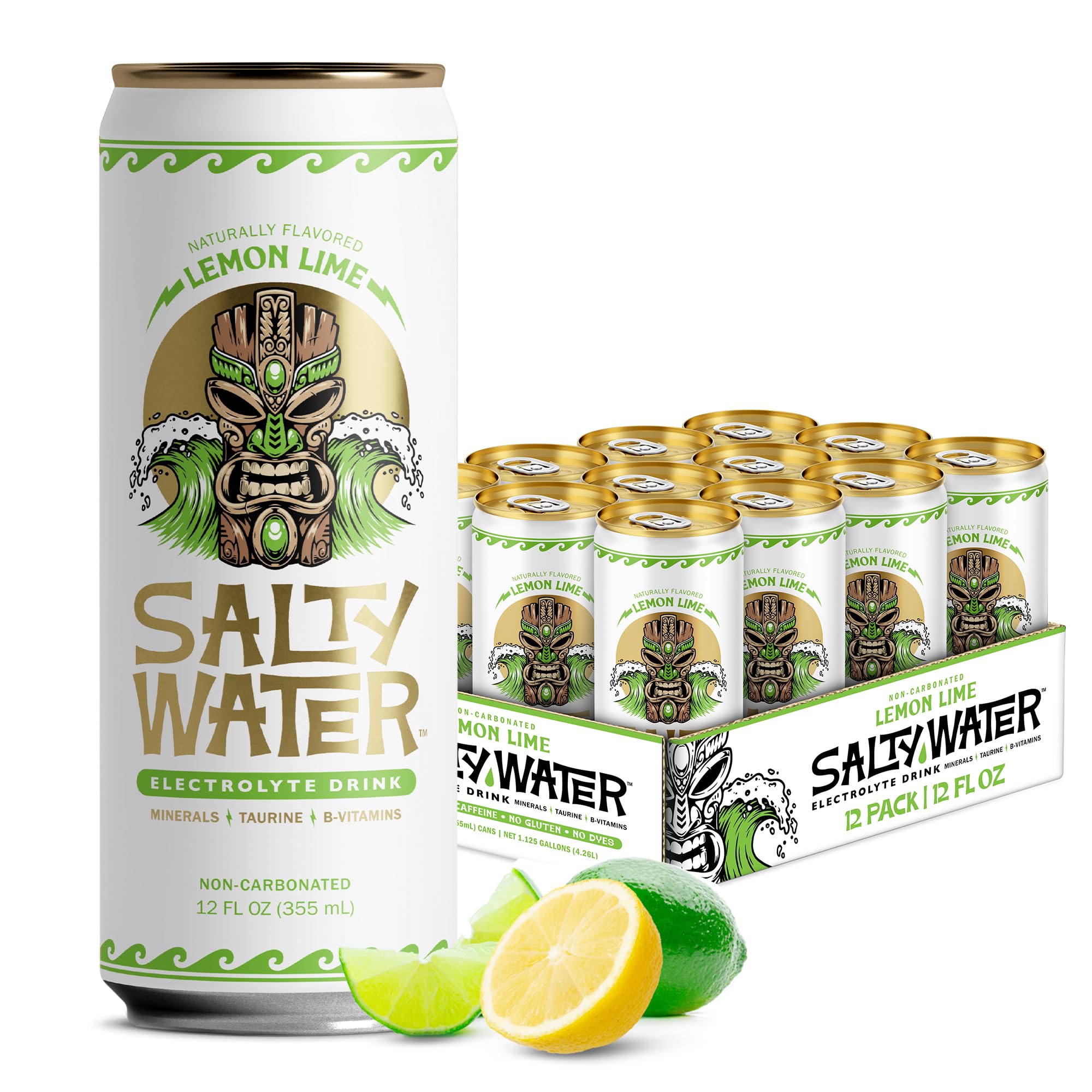 SaltyWater Electrolyte Drink, Lemon Lime – Zero Sugar Premium Hydration Drink, 10 Calories, Minerals, Taurine, B-Vitamins, Non-Carbonated - Zero