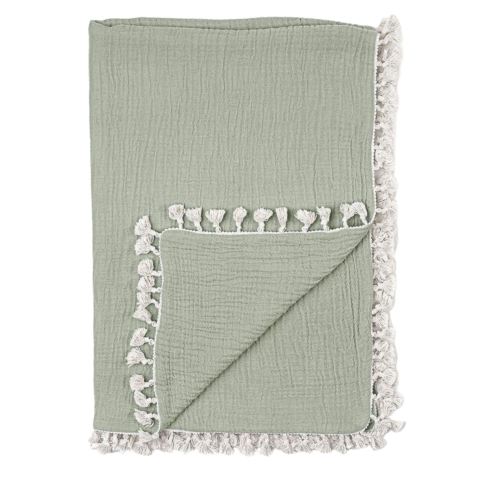 Green Muslin Baby Blanket, 6-Layer Cotton Baby Swaddle, Soft Cotton Lightweight Nursery and Stroller Blanket for Baby Boys & Girls, Fern Green, 30" x 40"