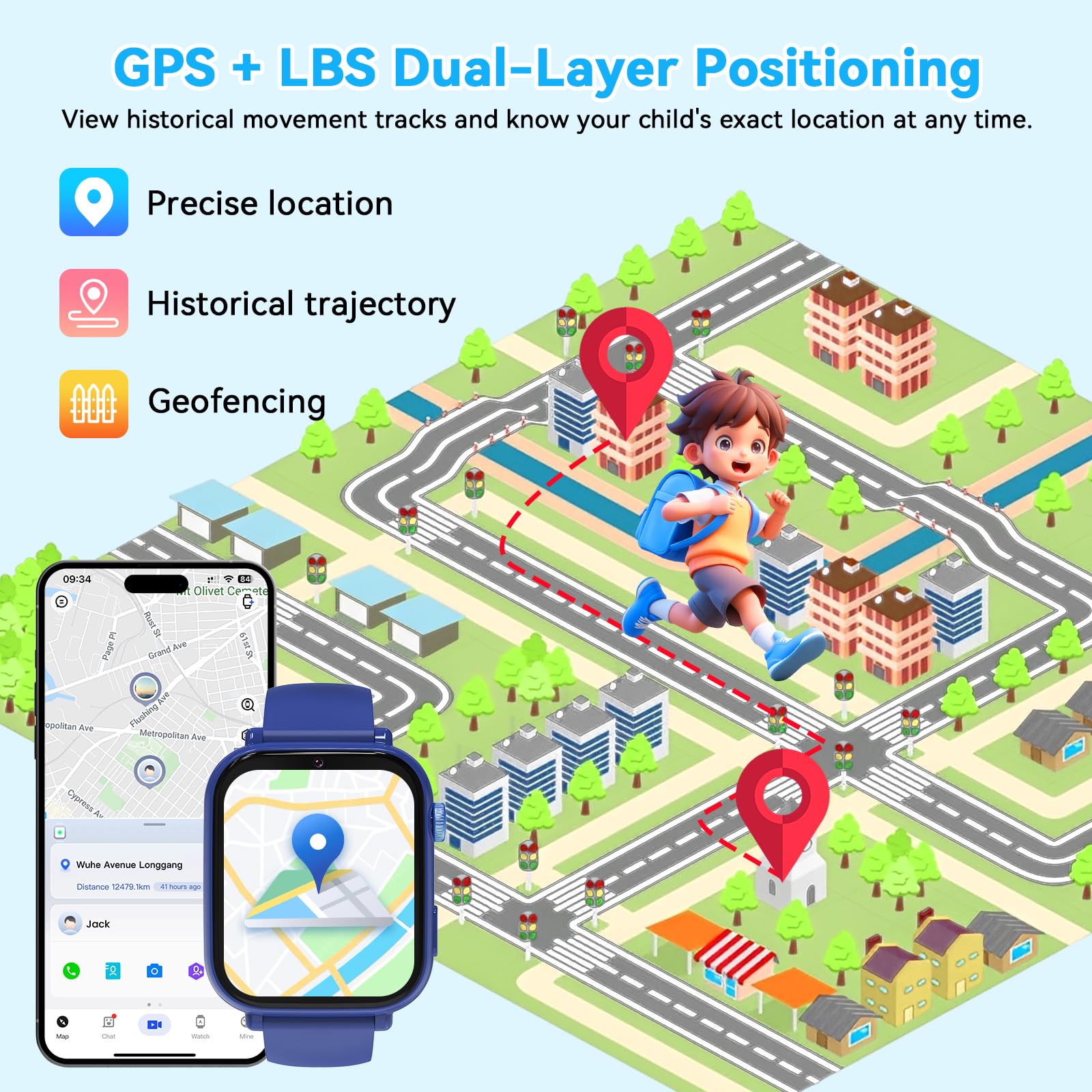 Berilona 4G Montre Connectée Enfant, GPS Smartwatch Téléphone pour Filles Garçons avec Appels/Vidéo/Chat Vocal, SOS, Mode École, Alarme, Podomètre, Jeux Smart Watch pour Enfants 4-12 Cadeau,Blue
