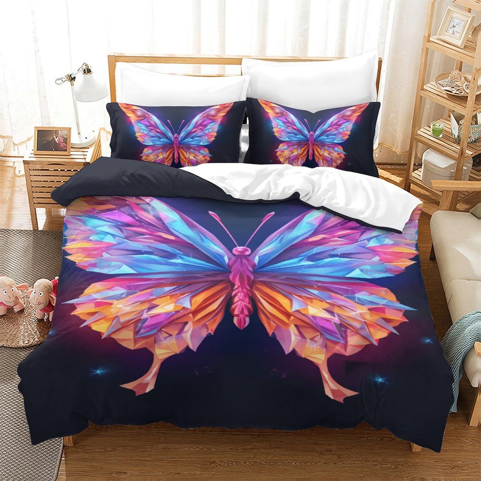 Parure de lit papillon 3D 140x200 cm douce pour lit une place d'adolescent et adulte
