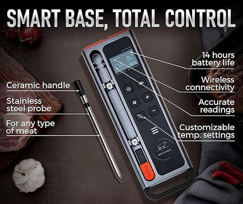 Miniatura 5 de Termómetro digital inalámbrico con WiFi y Bluetooth, conexión de largo alcance con pantalla de temperatura incorporada, sonda de carne, termómetro