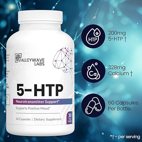 Miniatura 3 de 5-HTP - Suplemento 5HTP de 200 mg (5-hidroxitriptófano) para apoyar el estado de ánimo más el sueño*, alivio del estrés., 60 cápsulas - suministro