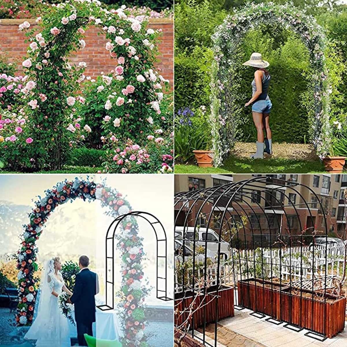 Arco Matrimonio Struttura Per Piante Rampicanti, Arco Da Giardino con base, 120cm 140cm 180cm 240cm 300cm 350cm Largo Pergole Per Esterno archi Per Fiori,350x220x40CM