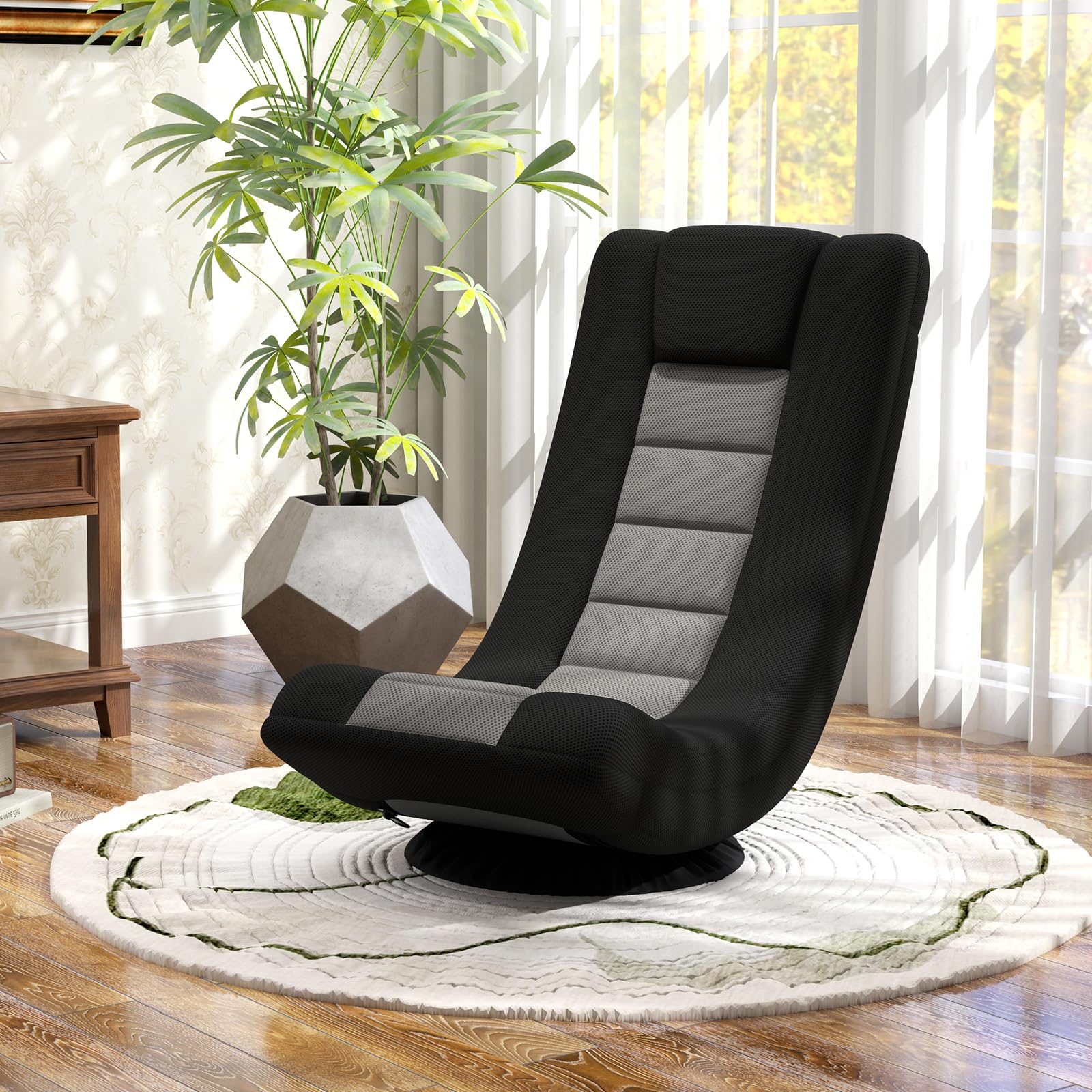 COSTWAY Silla de Suelo Giratoria 360°, Silla de Juego con Respaldo Ajustable en 4 Posiciones, Sofá Perezoso con Soporte Integral, Base de Metal, Silla de Piso para Lectura y Videojuegos (Gris)
