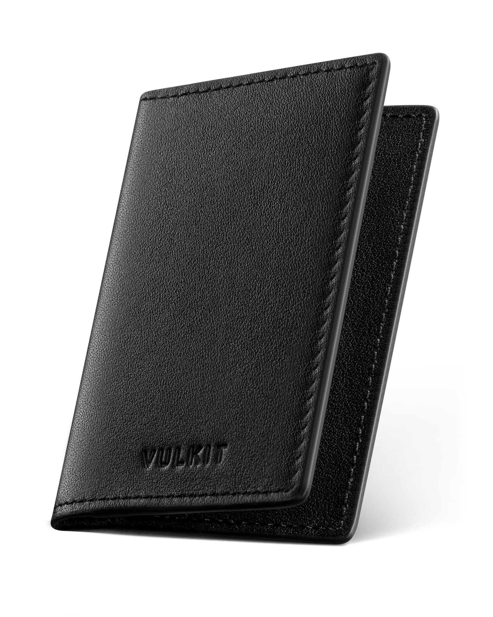 VULKIT Leather Business Card Holder 2 Sided Slim Business Name Card Organizer for Men or Women (Nappa Black)