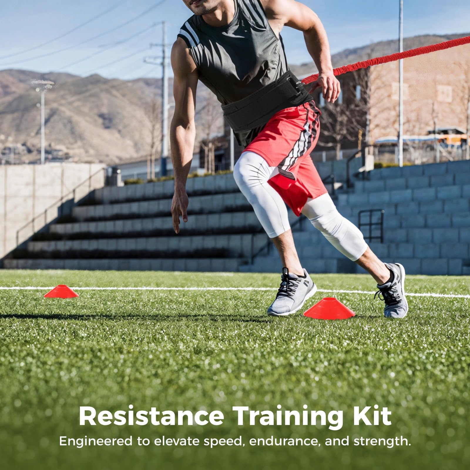 Juego de 5 equipos de entrenamiento de velocidad, completo con banda elástica de resistencia, cinturón de cintura, conos de entrenamiento y banda de fijación, kit de desarrollo multideportivo