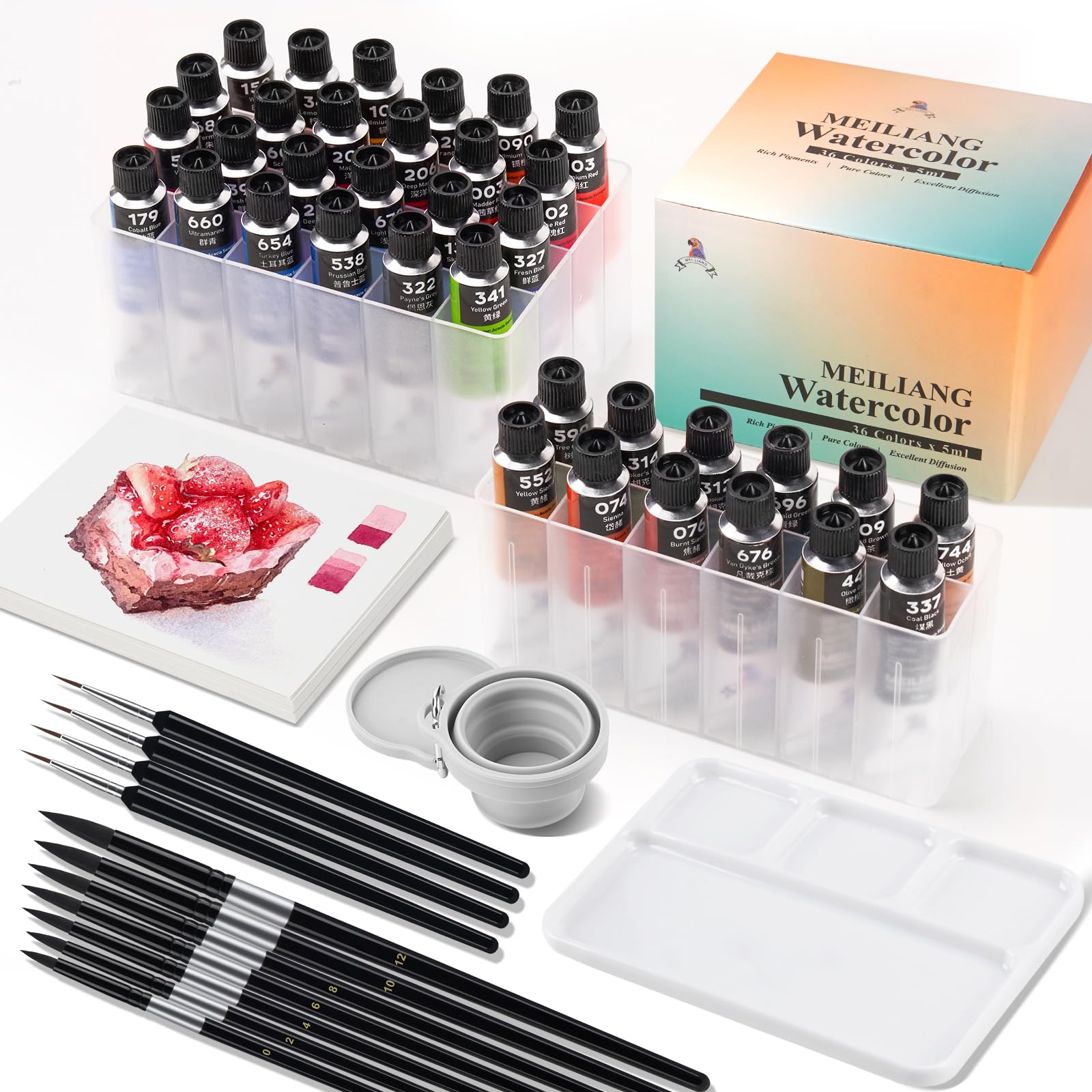 MEI LIANG Watercolor Paint Set, 36 Colors Watercolor Set With Practical Plastic Storage Box And Watercolor Tool Kit, Excellent Pigment And Spread
